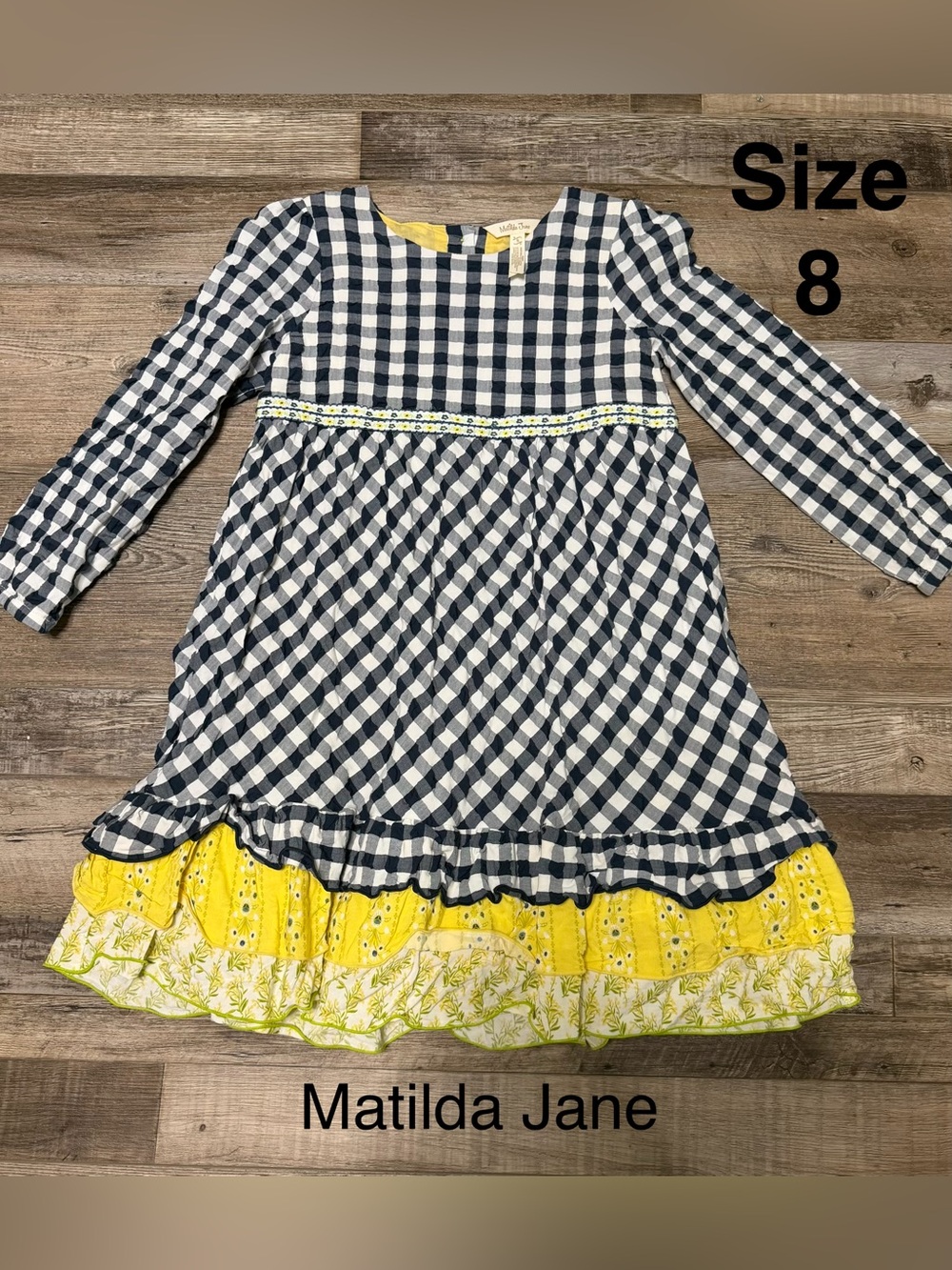Matilda Jane Gingham Dress with Yellow Ruffle Hem